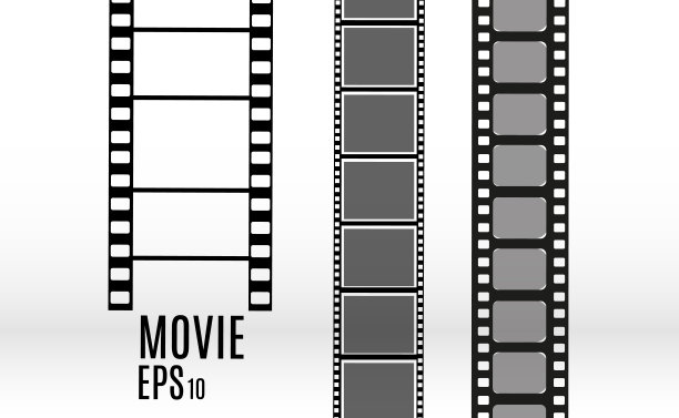 在透明背景上隔离的一组胶片向量条纹。电影带卷。向量电影背景。图片下载