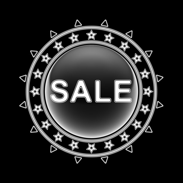 在黑色背景的圆形装饰框架内的Word Sale。图片下载