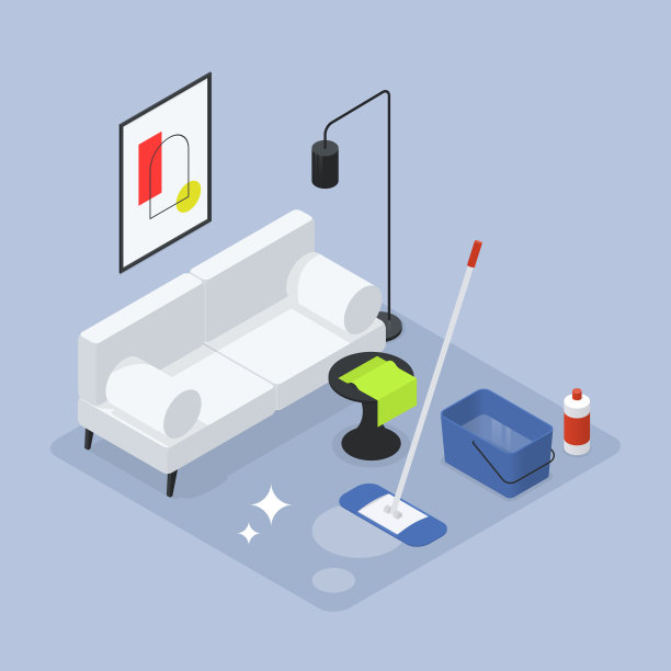等距家庭清洁插图图片下载
