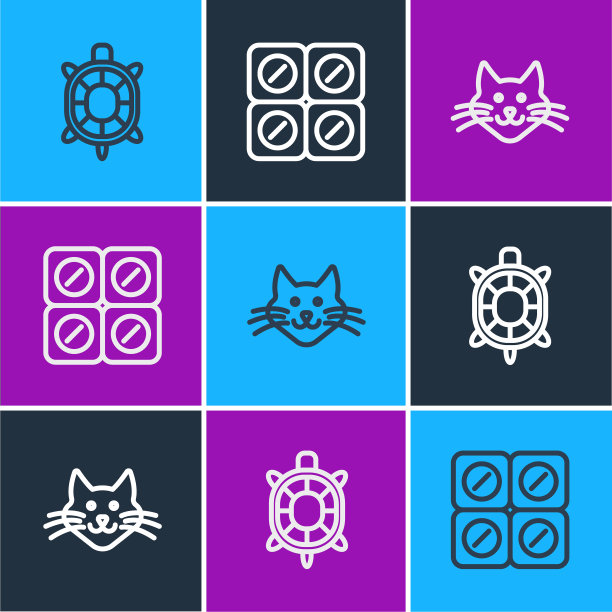 设置线龟，猫和狗药丸图标。向量图片下载