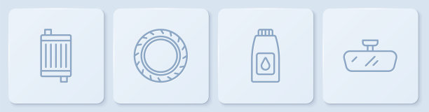 设有汽车散热器冷却系统，汽油机油罐，轮胎轮毂及后视镜。白色正方形按钮。向量图片下载