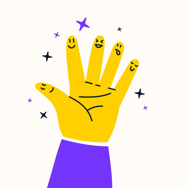 手指上画着人们有趣的笑脸。一张以友谊和关系为主题的有趣海报图片下载