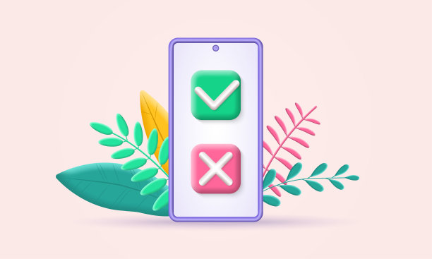 3d手机图标与检查或划线和交叉符号在智能手机屏幕上。有，也没有按钮。矢量插图。图片下载