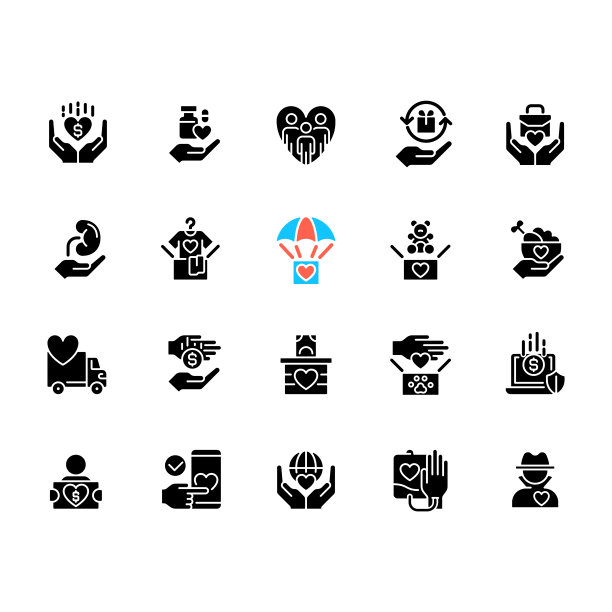 捐赠机会黑色字形图标设置在空白空间图片下载