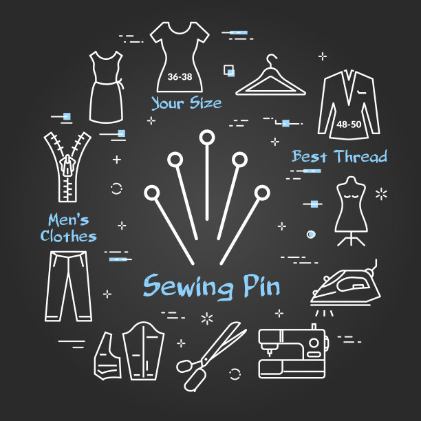 矢量黑色横幅的裁缝和缝纫-五针图片下载