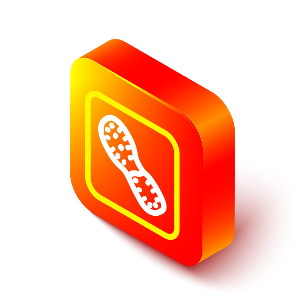 等距线人的脚印鞋图标孤立在白色背景。鞋鞋底。橙色平方按钮。向量图片下载