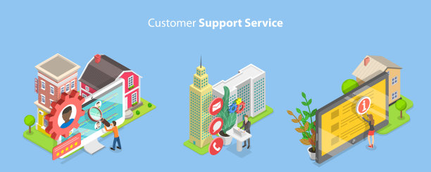 客户支持服务的三维等距平面矢量概念图图片下载
