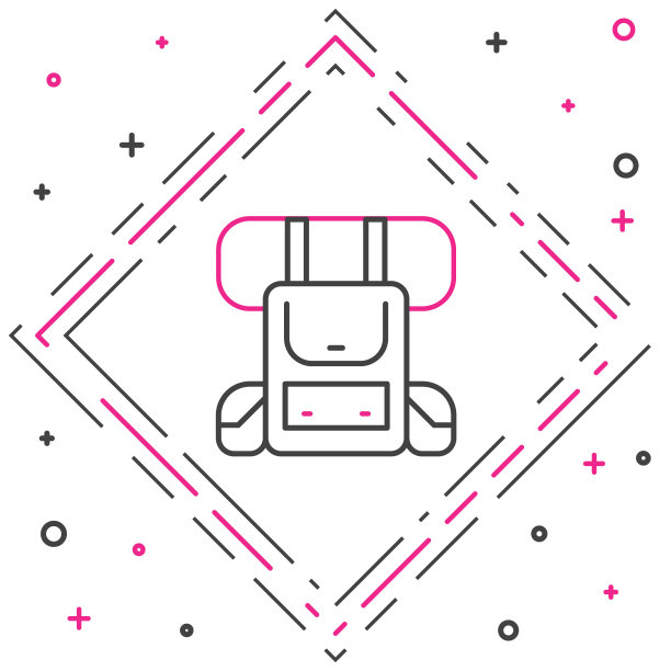 行徒步旅行背包图标孤立在白色背景上。野营和登山探险背包。色彩斑斓的轮廓的概念。向量图片下载