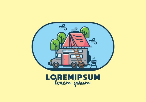 屋顶汽车露营平面插图图片下载