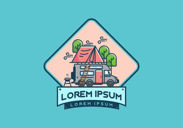 屋顶汽车露营平面插图图片下载