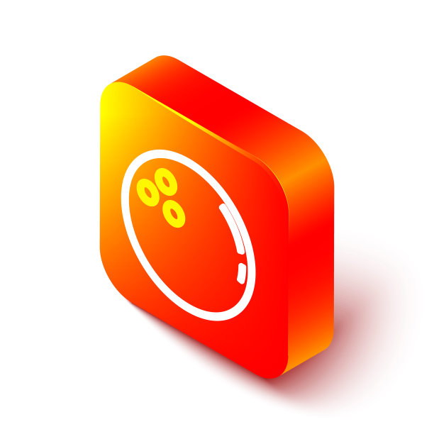 等距线保龄球图标孤立在白色背景。运动设备。橙色平方按钮。向量图片下载