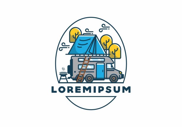 屋顶汽车露营平面插图图片下载