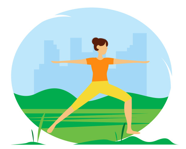 在公园里练瑜伽的女人。说明健康生活方式、体育锻炼、瑜伽的概念。夏季插图在平坦的风格。图片下载