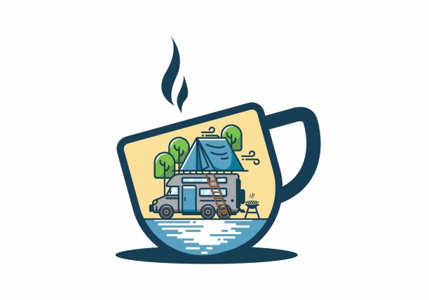 屋顶汽车露营平面插图图片下载