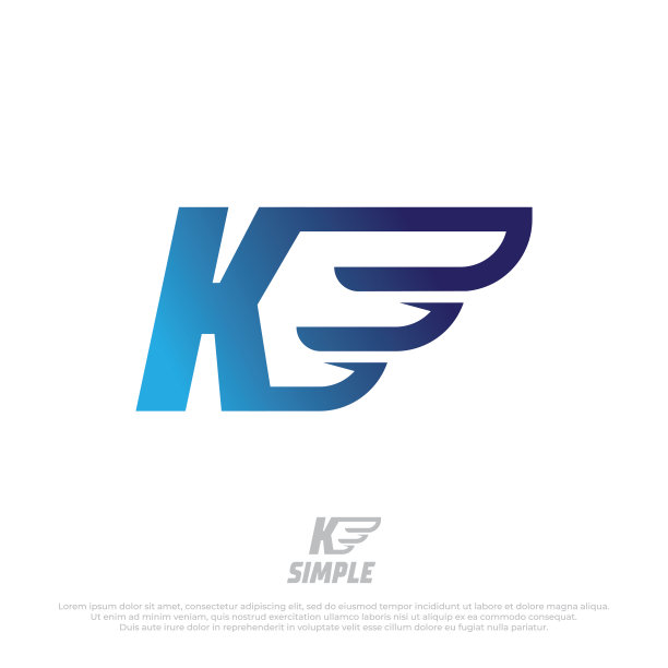 大写字母K与快速翅膀插图设计元素。飞机机翼标志模板。矢量抽象材料设计，平面，线艺术风格图片下载