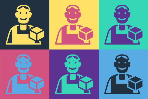 波普艺术平面设计师图标孤立的颜色背景。向量图片下载