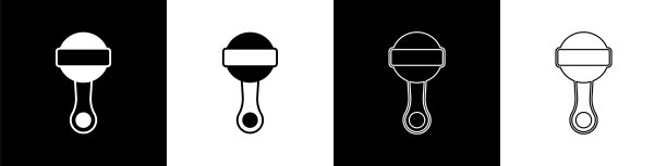 设置拨浪鼓婴儿玩具图标孤立在黑白背景上。豆袋的迹象。向量图片下载