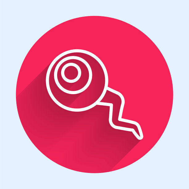 白线眼睛图标孤立与长阴影。快乐的万圣节派对。红色圆圈按钮。向量图片下载