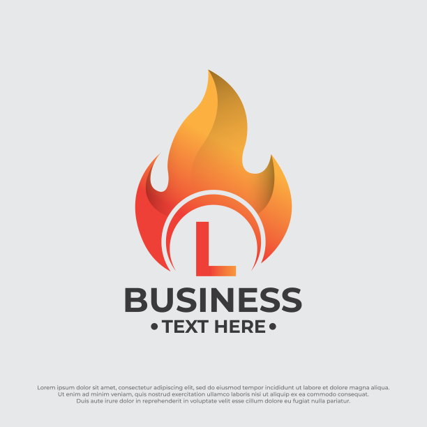 燃烧火焰火焰插图与大写字母L设计模板。火焰火焰标志设计模板下降剪影。图片下载