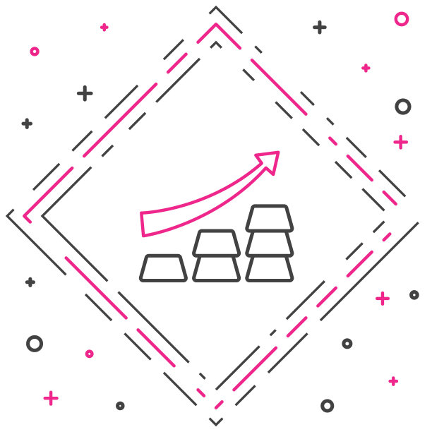 线金融增长图表箭头与金条图标孤立在白色背景上。财务成功的概念。黄金投资的概念。色彩斑斓的轮廓的概念。向量图片下载