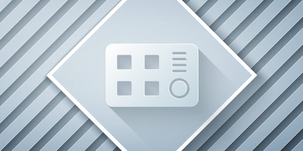 纸割滚筒机图标孤立在灰色背景上。音乐设备。纸艺术风格。向量图片下载