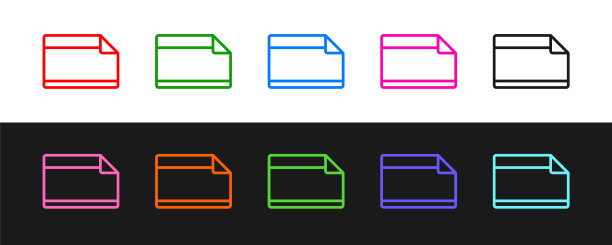 设置线纸不干胶贴纸与曲线角图标孤立在黑白背景。向量图片下载