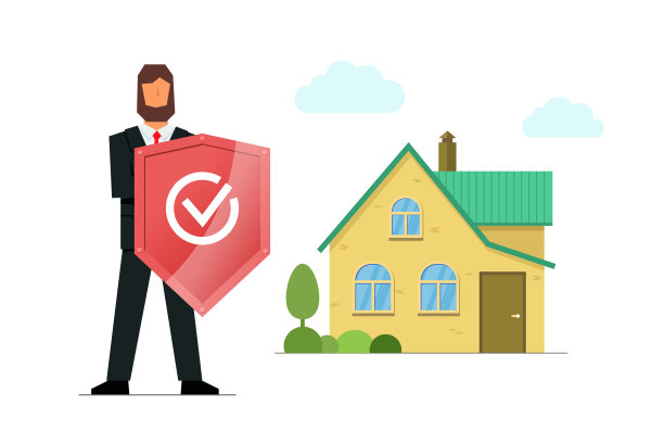 保险男代理人持勾牌护屋。家庭伤害风险法的法律防范概念。财产保护和安全观念。矢量图图片下载