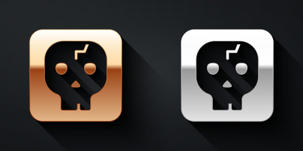 金银考古图标孤立在黑色背景上。长长的阴影风格。向量图片下载