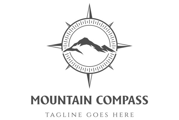复古山指南针山顶旅游冒险符号设计向量图片下载