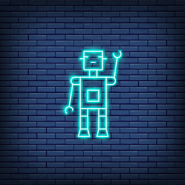 机器人，机器人，聊天机器人，人工智能霓虹灯。图片下载
