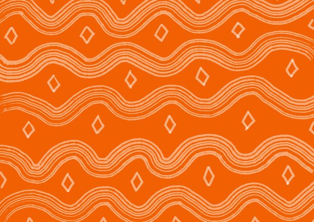 抽象艺术背景与橙色和米黄色波浪线。非洲风格的背景与曲线红色的水华丽。图片下载