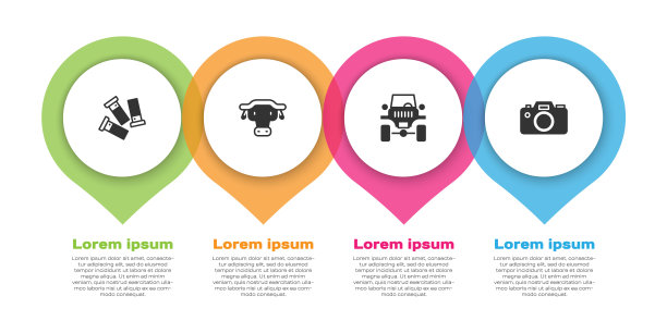 集墨盒，非洲水牛头，越野汽车和摄影相机。业务信息模板。向量图片下载