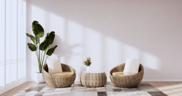 室内，客厅现代极简主义有沙发白墙背景。3d渲染图片下载