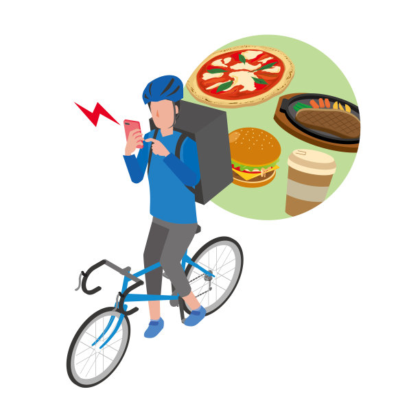 一名男子在送餐工作的插图图片下载