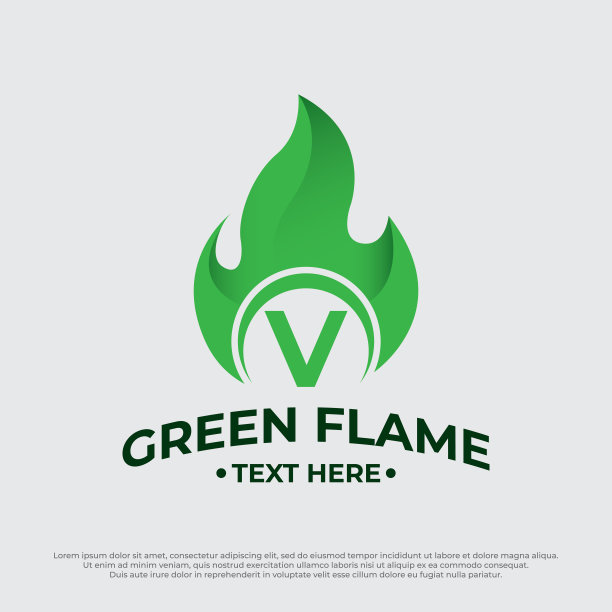 燃烧火焰火焰插图与大写字母V设计模板。火焰火焰设计模板下降剪影。图片下载