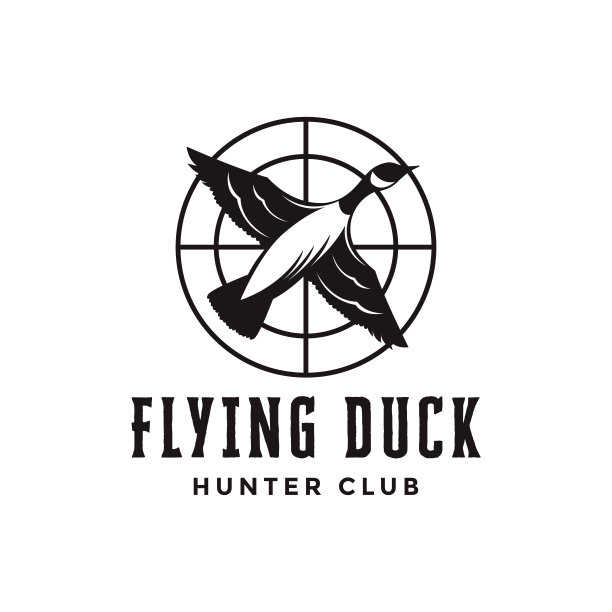 飞鸭射击俱乐部符号，猎人符号图标矢量模板上的白色背景图片下载