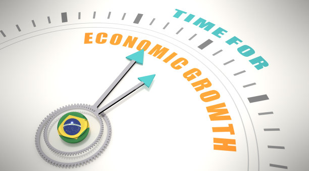 经济增长的时间到了。巴西国旗。3D渲染图片下载