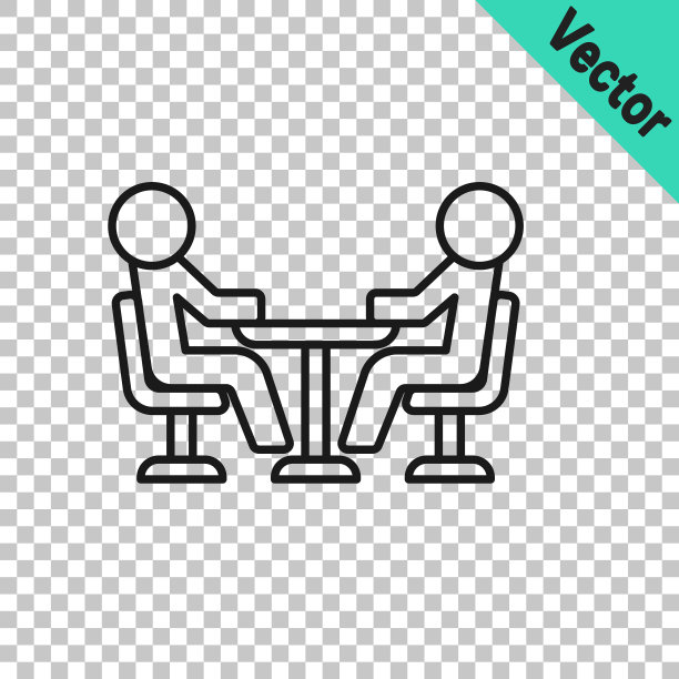 黑线透明背景上孤立的会议图标。业务团队会议，讨论概念，分析，内容策略。演讲会议。向量图片下载