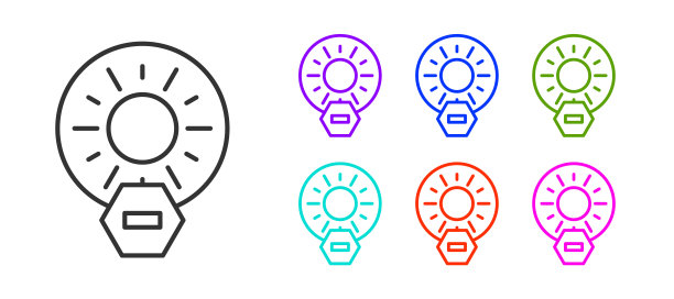 黑线没有直接阳光图标孤立在白色背景上。设置图标丰富多彩。向量图片下载