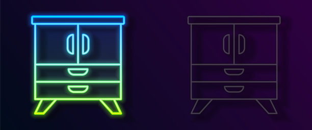 发光的霓虹灯线衣柜图标孤立在黑色背景上。向量图片下载