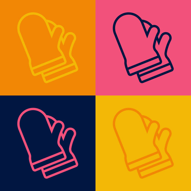 波普艺术线防护手套图标孤立的颜色背景。防护服和工具工人。向量图片下载