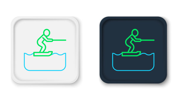 线滑水男子图标孤立在白色背景。色彩斑斓的轮廓的概念。向量图片下载