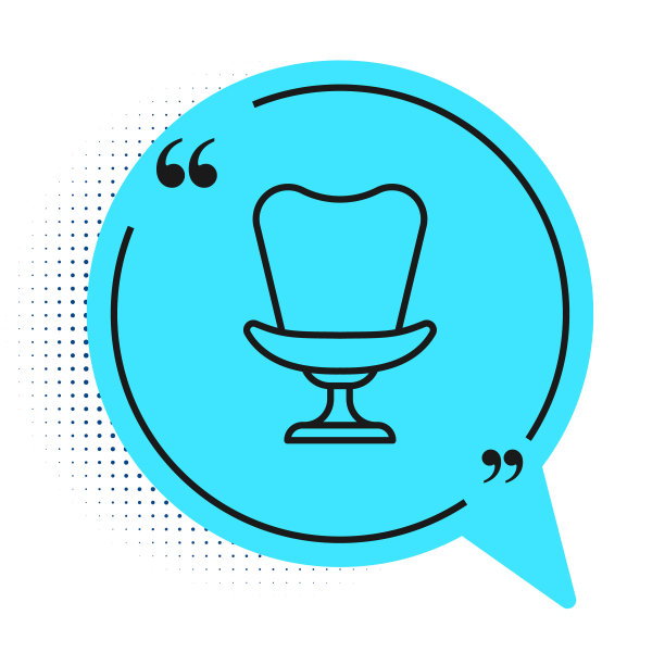 黑色线条扶手椅图标孤立在白色背景上。蓝色的语音泡泡符号。向量图片下载