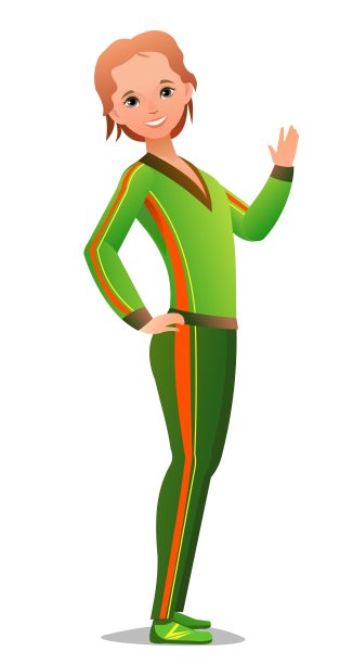 穿着运动服的小女孩。女孩为体育活动做好了准备。开朗的人。站立姿势。漫画风格的平面设计。单个的字符。插图孤立在白色背景上。向量图片下载