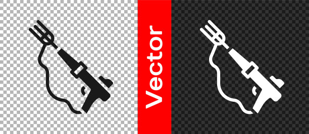 黑色鱼叉图标孤立在透明的背景上。用于水下捕鱼的渔业制造商。在水下潜水设备。向量图片下载