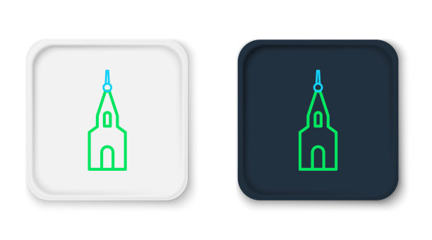 直线教堂建筑图标孤立在白色背景上。基督教教堂。宗教的教堂。色彩斑斓的轮廓的概念。向量图片下载