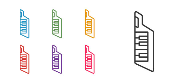 设置行Keytar图标孤立在白色背景上。乐器。设置图标丰富多彩。向量图片下载