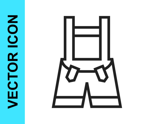 黑线皮短裤图标孤立在白色背景。传统的巴伐利亚的衣服。啤酒节。用背带裤子。帕特里克。向量图片下载