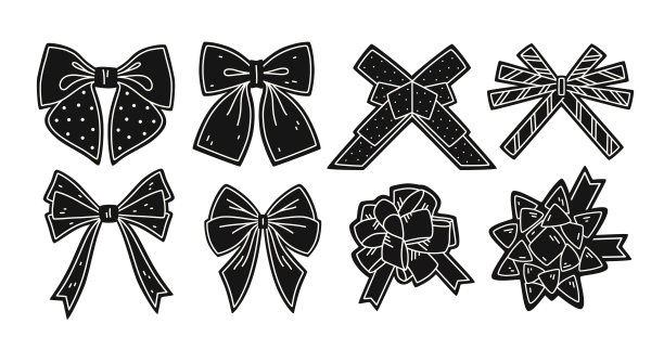 一套黑色和白色的弓的礼物包装。矢量图图片下载