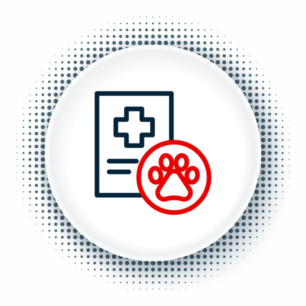 带有隔离在白色背景上的医疗临床记录宠物图标的直线剪贴板。医疗保险形式。医疗检查报告。色彩斑斓的轮廓的概念。向量图片下载